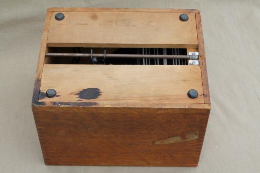 photo of vintage industrial style oak card file box, machine age office / library catalog file #8