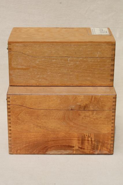 photo of vintage industrial style oak file boxes, old school library desk index card files #3