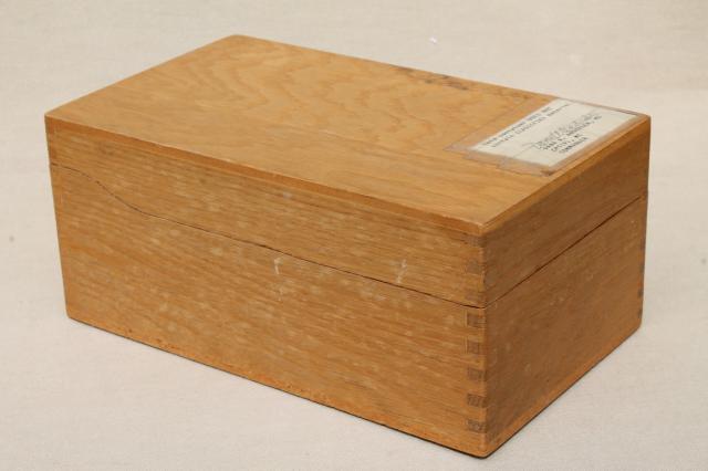 photo of vintage industrial style oak file boxes, old school library desk index card files #9