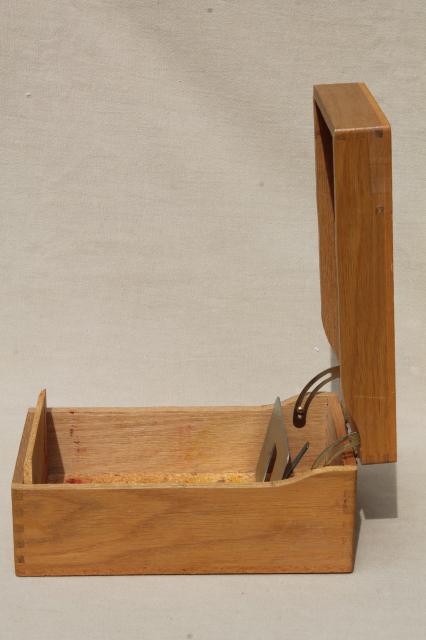 photo of vintage industrial style oak file boxes, old school library desk index card files #10