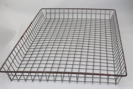 photo of vintage industrial wire basket, flat bread tray shelf for metal shelves #1