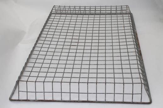 photo of vintage industrial wire basket, flat bread tray shelf for metal shelves #4