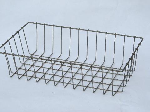 photo of vintage industrial wire basket storage bin, kitchen or desk organizer #1