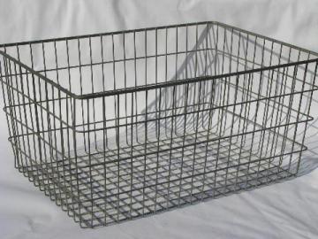 catalog photo of vintage industrial wire basket storage bin, retro modern factory machine age