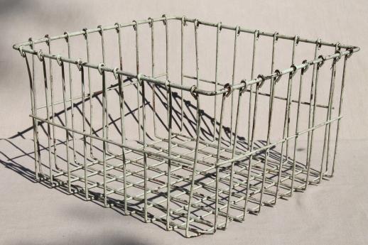 photo of vintage industrial wire locker basket or storage bin with shabby old paint #1