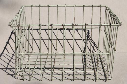 photo of vintage industrial wire locker basket or storage bin with shabby old paint #2