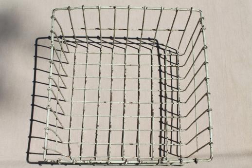 photo of vintage industrial wire locker basket or storage bin with shabby old paint #3