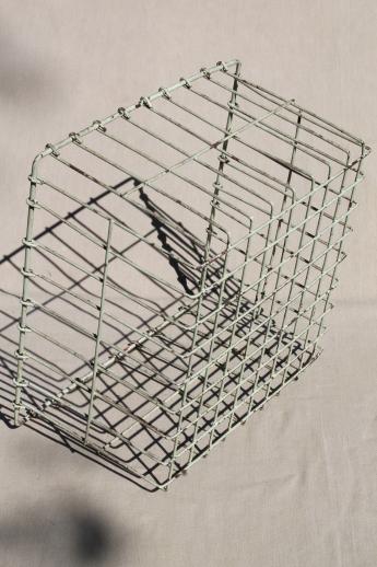 photo of vintage industrial wire locker basket or storage bin with shabby old paint #6