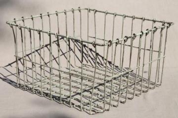 catalog photo of vintage industrial wire locker basket or storage bin with shabby old paint