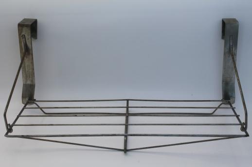 photo of vintage industrial wire rack hat shelf, over the door hanging shelf coat rack #1