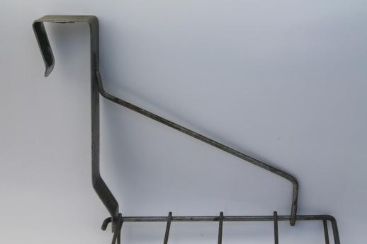 photo of vintage industrial wire rack hat shelf, over the door hanging shelf coat rack #3