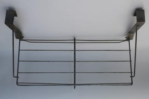 photo of vintage industrial wire rack hat shelf, over the door hanging shelf coat rack #4