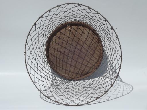 photo of vintage industrial wire wastebasket, shabby old wire work basket for shade? #2