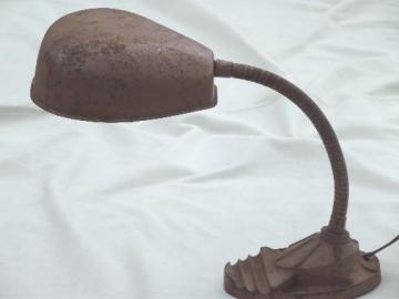 catalog photo of vintage industrial work light, gooseneck desk lamp w/ metal lamp shade