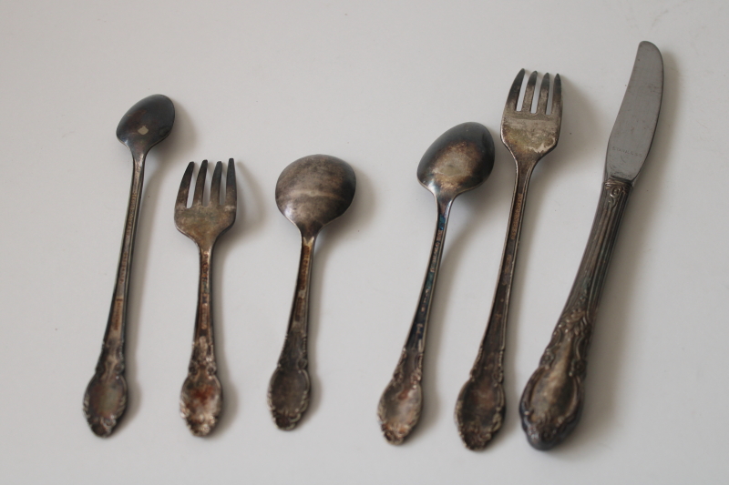 photo of vintage infant, baby, youth set flatware Enchantment Londontown 1881 Rogers silver plate #4