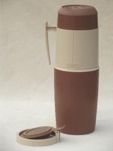 photo of vintage insulated plastic Thermos bottle w/ pitcher lid & standard cap #1