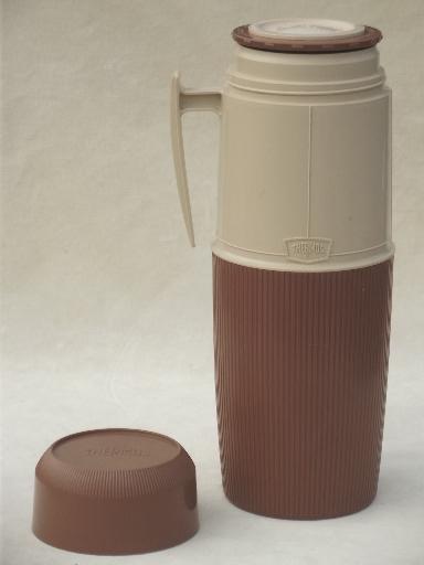 photo of vintage insulated plastic Thermos bottle w/ pitcher lid & standard cap #2