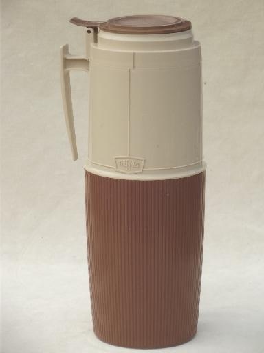 photo of vintage insulated plastic Thermos bottle w/ pitcher lid & standard cap #3