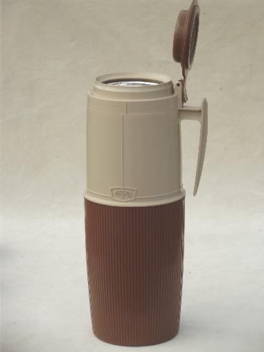 photo of vintage insulated plastic Thermos bottle w/ pitcher lid & standard cap #4