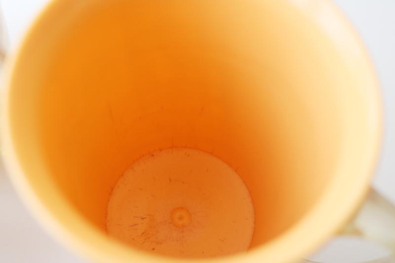 photo of vintage insulated plastic mugs, melon orange w/ burlap mid-century mod raffiaware #4