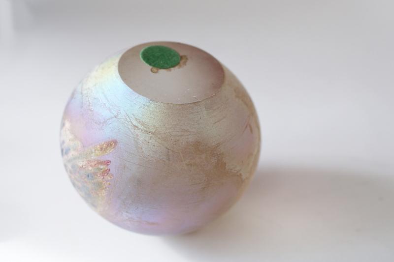photo of vintage iridescent art glass paperweight, rainbow oil slick colored glass #4