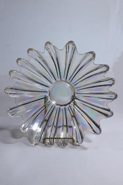 photo of vintage iridescent luster glass flower bowl, Federal celestial white opalescent glass #1