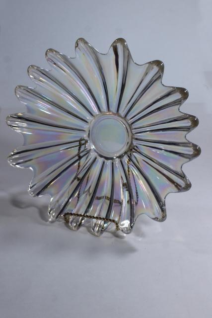 photo of vintage iridescent luster glass flower bowl, Federal celestial white opalescent glass #2