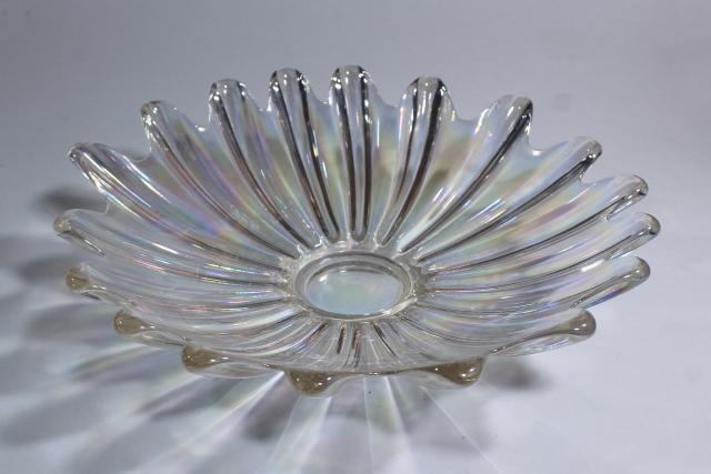 photo of vintage iridescent luster glass flower bowl, Federal celestial white opalescent glass #3