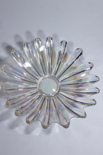 photo of vintage iridescent luster glass flower bowl, Federal celestial white opalescent glass #4