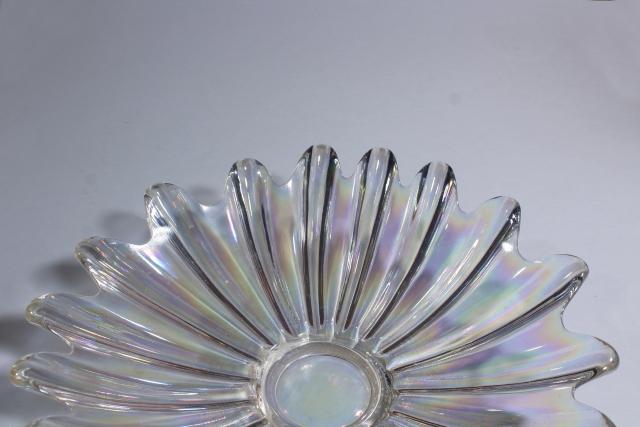 photo of vintage iridescent luster glass flower bowl, Federal celestial white opalescent glass #6