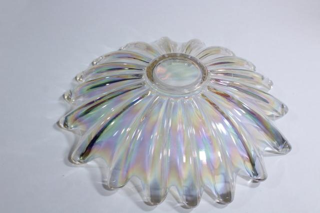 photo of vintage iridescent luster glass flower bowl, Federal celestial white opalescent glass #7