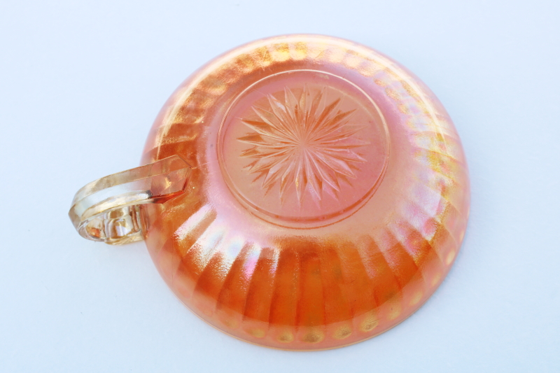 photo of vintage iridescent marigold orange luster carnival glass nappy, round dish w/ handle #3