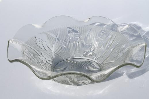 photo of vintage iris & herringbone pattern clear glass bowl, Jeannette depression glass #1