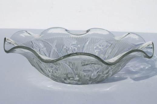 photo of vintage iris & herringbone pattern clear glass bowl, Jeannette depression glass #2