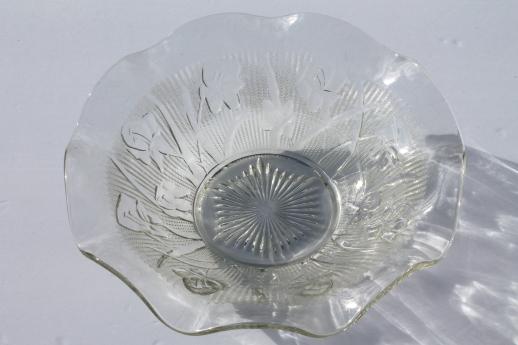 photo of vintage iris & herringbone pattern clear glass bowl, Jeannette depression glass #3