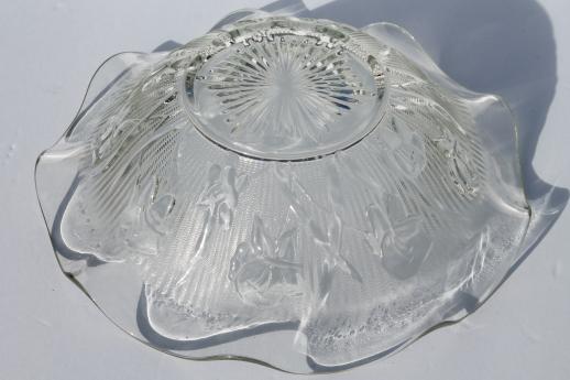 photo of vintage iris & herringbone pattern clear glass bowl, Jeannette depression glass #4