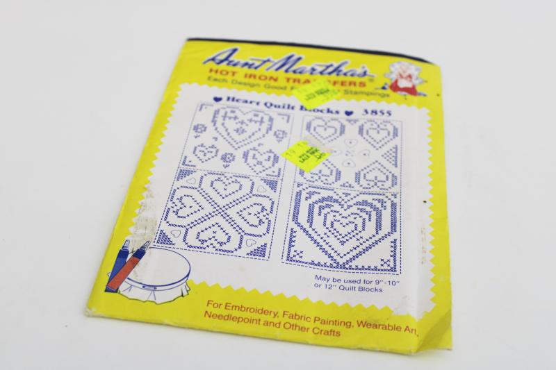 photo of vintage iron on embroidery transfers, quilt blocks embroidered heart designs #1