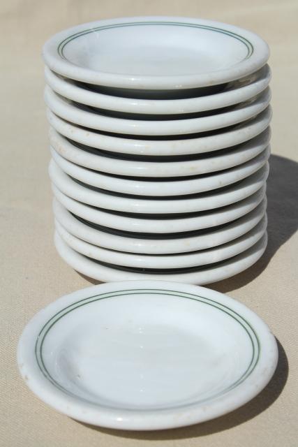 photo of vintage ironstone butter pats, set 12 tiny butter pat plates, green band restaurant china #1