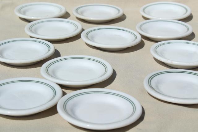 photo of vintage ironstone butter pats, set 12 tiny butter pat plates, green band restaurant china #3