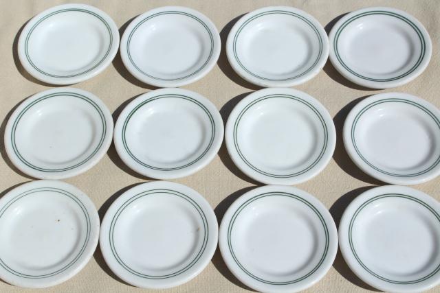 photo of vintage ironstone butter pats, set 12 tiny butter pat plates, green band restaurant china #4