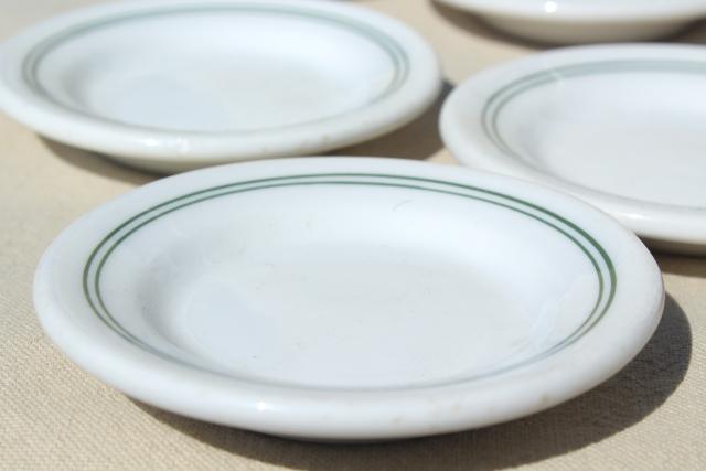 photo of vintage ironstone butter pats, set 12 tiny butter pat plates, green band restaurant china #7