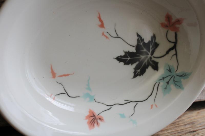 photo of vintage ironstone china bowl, art deco style leaves in blush pink & mint green #2