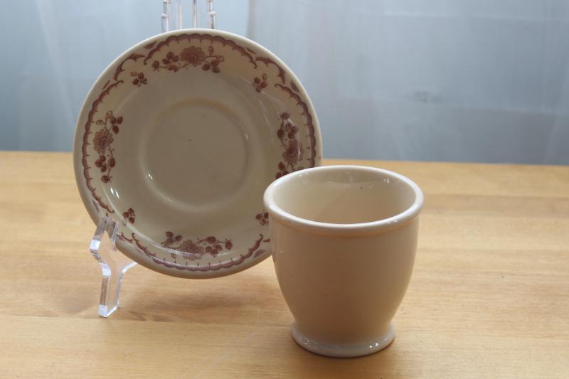 photo of vintage ironstone china cup or tea bowl w/ saucer, adobeware tan w/ floral #1