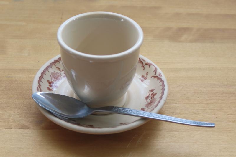 photo of vintage ironstone china cup or tea bowl w/ saucer, adobeware tan w/ floral #2