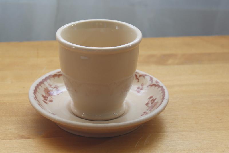 photo of vintage ironstone china cup or tea bowl w/ saucer, adobeware tan w/ floral #9