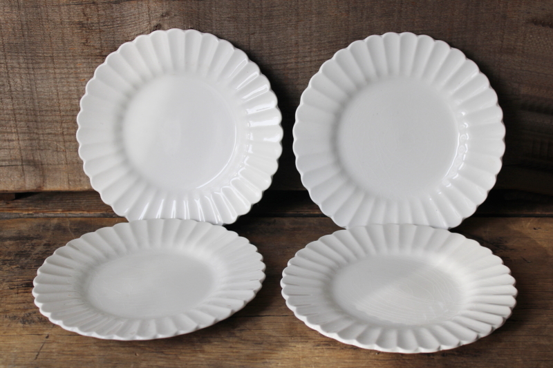 photo of vintage ironstone china plates, fluted edge salad plates set J&G Meakin Classic White #1