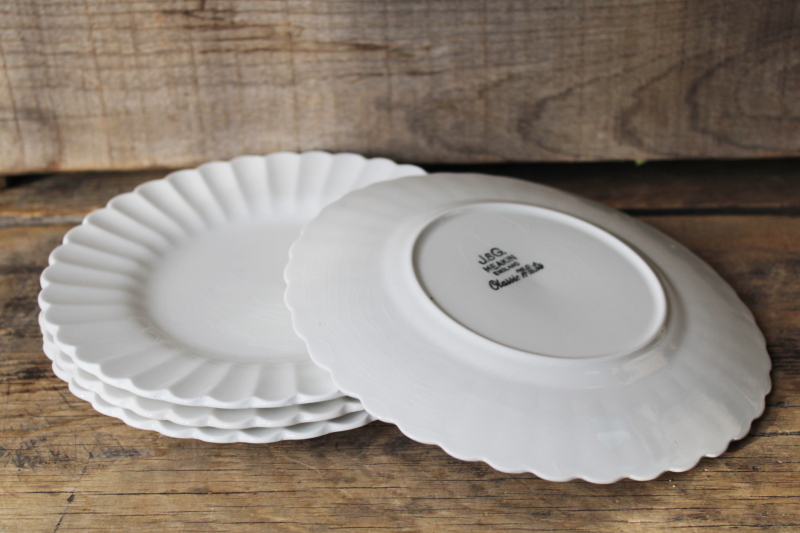 photo of vintage ironstone china plates, fluted edge salad plates set J&G Meakin Classic White #3