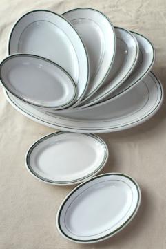 catalog photo of vintage ironstone china platter collection, large & small oval platters green band on white