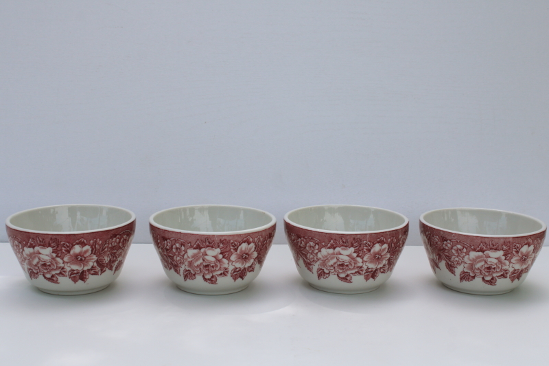 photo of vintage ironstone custard cups red transferware floral, Shenango restaurant china  #1