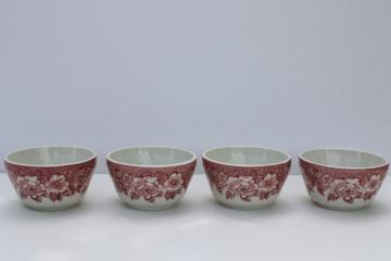 catalog photo of vintage ironstone custard cups red transferware floral, Shenango restaurant china 